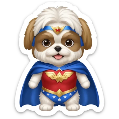 Shihtzu wearing a Wonder Woman outfit sticker