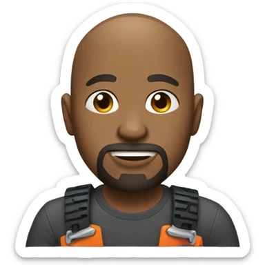 Bald black man with goatee using a chainsaw  sticker