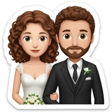 wedding couple woman with brown hair and eyes man with long curly hair and facial hair sticker