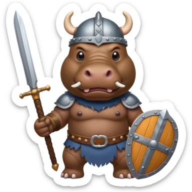 hippo with viking helmet and sword sticker