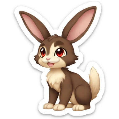 Cute, Chibi, Kemono-style, Anthro, Fur-Sona, Dark-Brown, Normal-type-Ground-type Tan-Rabbit-Fakémon with Dark-Red eyes, beige belly, beige paws, beige feet, beige freckles, full body sticker