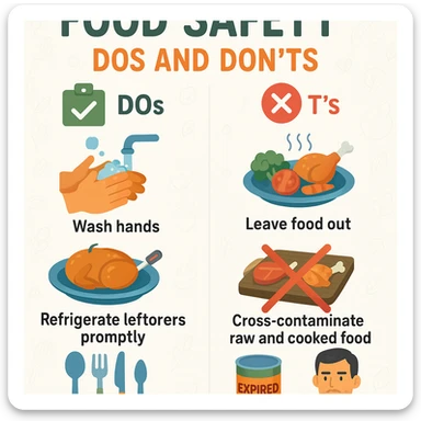 make a detail poster with title of "food safety dos and dont" sticker