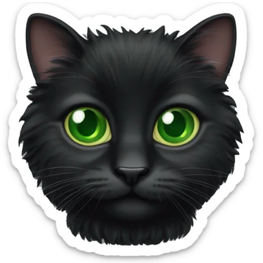 Fluffy black cat green eyes  sticker