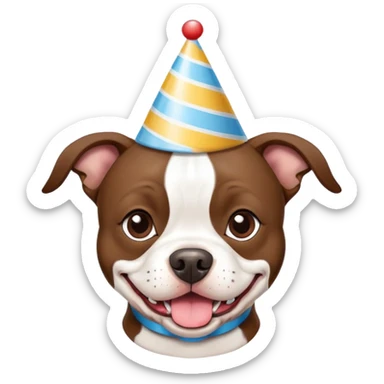 American Pit Bull Terrier mixed with a boston terrier with a birthday hat on sticker