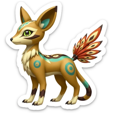 Tribal Colorful Exotic Fionbri-Kalon-Falvie-Vernid-Meloetta-Pokémon-Fakémon-Digimon-Spectrobe-hybrid-fusion, full body sticker