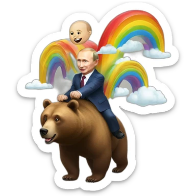 Vladimir putin riding a rainbow on a bear sticker
