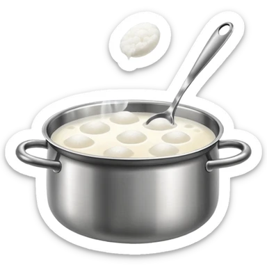 stainless steel pot with boiling clear water and floating glutinous rice flour balls sticker