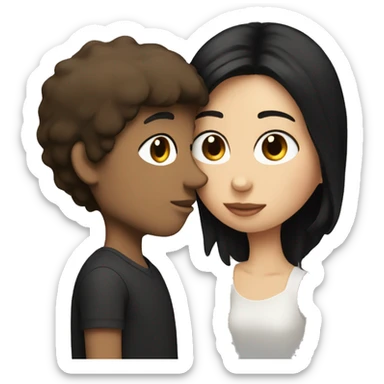 white boy with dark brown hair kissing his girlfriend who is brown with black straight hair sticker
