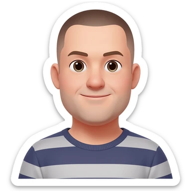 A portly young man with an undercut, looking pleased. sticker