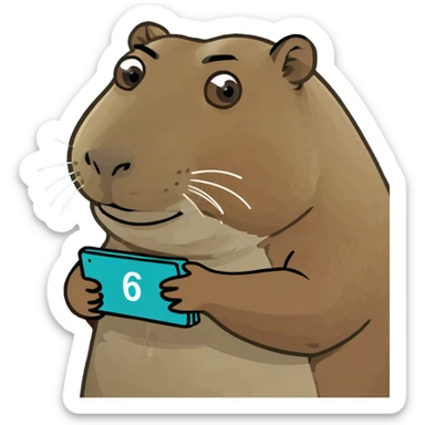 Capybara holding the number 6 and 7 in hands sticker