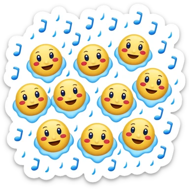 group of cartoon number fives with happy faces, tumbling down as if raining, bright emoji style sticker