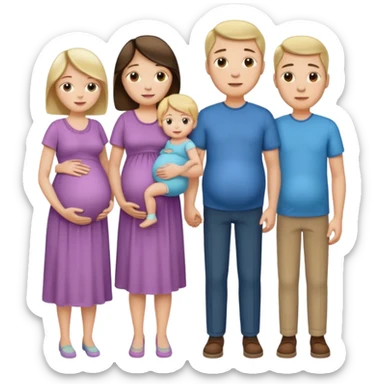 I want a couple. The wife is pregnant. Both the husband hand wife family are stand behind them. No kids sticker