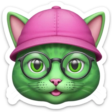 alien cat with pink hat  and spectacles sticker