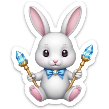 White bunny with wand and with cristals sticker