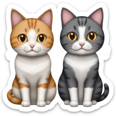 3 different coloured short haired cats including; a dark brown tabby and white cat, and a dark grey and white  sticker