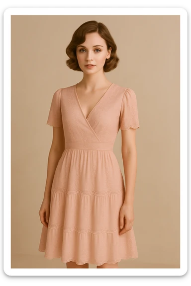 Change the pink dress to a pastel pink with lace details, keep the rest of the look the same, elegant and delicate style. sticker