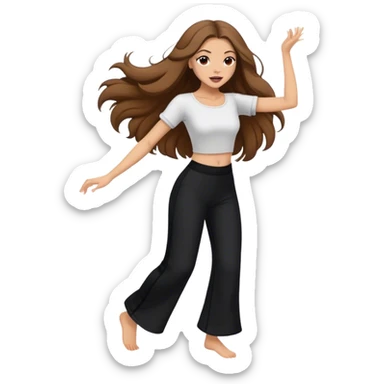 girl with long brown hair dancing wild in wide black pants sticker