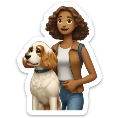 Adolescente paseando a un Cocker spaniel canela sticker