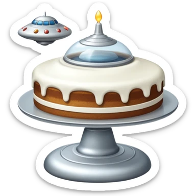 small piece of cake in a green light being stolen by flying above it giant ufo  sticker