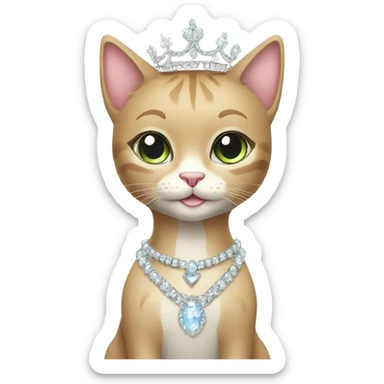 Sparkly princess-cat with tiara and necklace full body sticker
