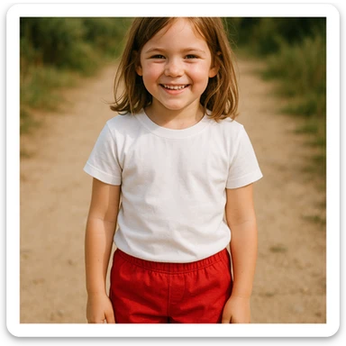 Make the girl's outfit red shorts and a white short-sleeved t-shirt sticker