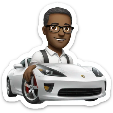 MAN IN GLASSES NEAR SPORT CAR sticker