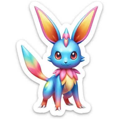 Colorful Shiny Exotic Victini-Salandit-Aurorus-Sylveon-Fakémon-hybrid-creature (full body)  sticker