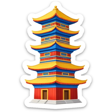 Dong minority drum tower wooden building, simplified emoji style with bold outlines and bright colors, cartoon style traditional wooden tower sticker