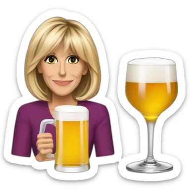 Je voudrais une image de Brigitte Macron, avec un verre de bière à la main sticker