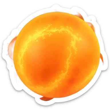 orange golden ball of burning light emoji, covered in swirling gases, mottled by dark sunspots and bright granules from convective currents, radiant, fiery, simple and round, no face, no text sticker