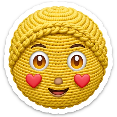 Cute Yellow face emoji crocheting with hearts around head  sticker