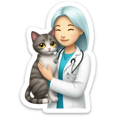 cat cuddles veterinarian girl sticker