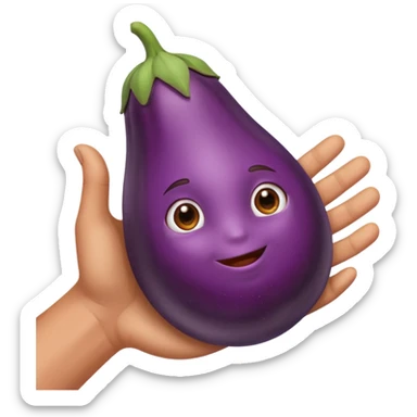 Hand squeezing an eggplant sticker