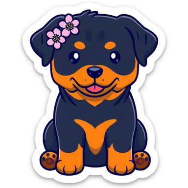 rottweiler with a cherry blossom flower crown sticker
