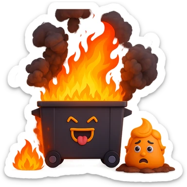 Add much more fire and thick smoke to the background, keep the Trump-poop combination clear, in the style of 3D emoji. Remove the background. sticker