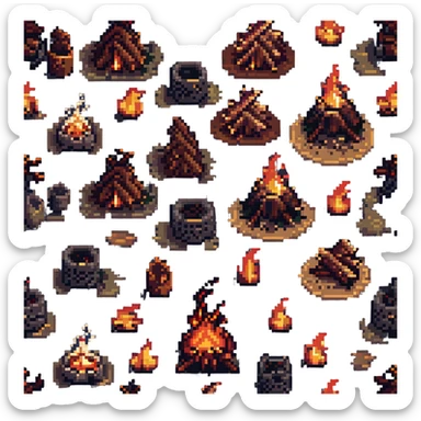pixel art campfire with animated flames sticker