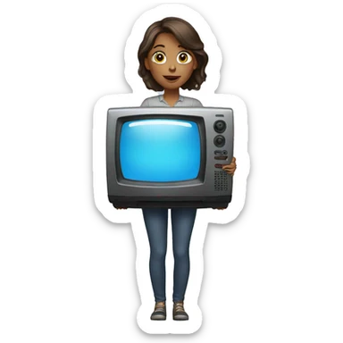 a women with a tv sticker