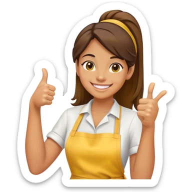 girl 25 years old smiling in a yellow apron gives a thumbs up sticker