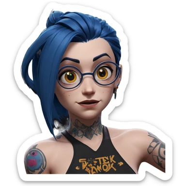 blue-haired jinx with tattoos sticker