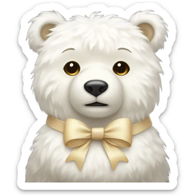 White fluffy bear with cream bow  sticker