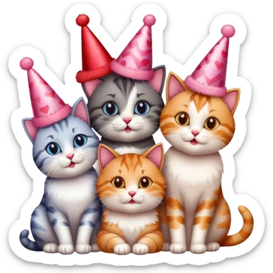 four Cats celebrating valentine's day sticker