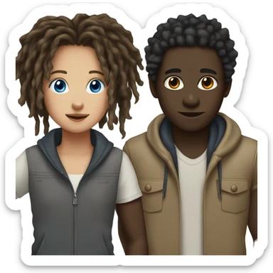 Dark skinned boy with dreads with brunette girl with blue eyes  sticker