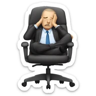 man sitting in office chair slumped at work desk looking frustrated sticker