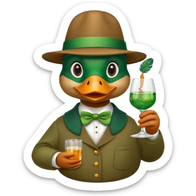 Create a mallard which has a hat and a glass
 sticker