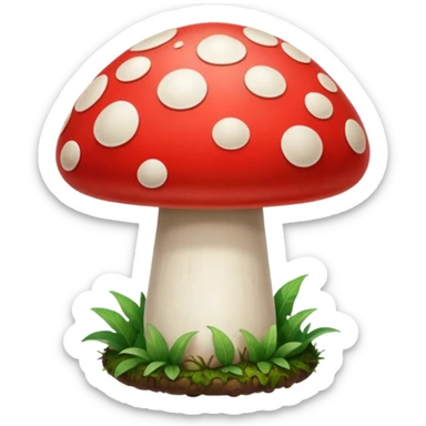create a mushroom centred emoji, with a representation of the system behind it - an idea of being connected to a regenerative system and growth. Make the mushroom red and white sticker