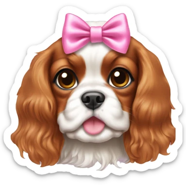 cavalier king charles spaniel puppy with pink bow sticker