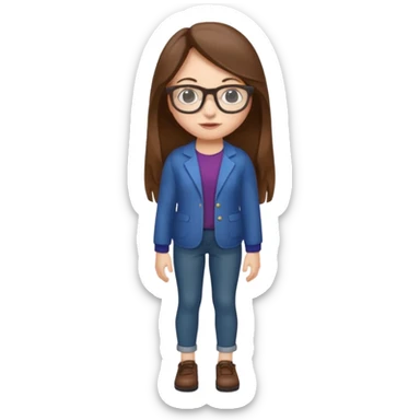 Full body Girl with glasses and long brown hair sticker