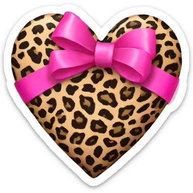 Leopard print heart with pink bow wrapped around sticker
