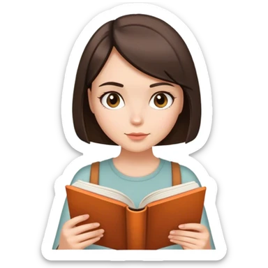 A brunette girl with a bob hairstyle reading a book Burgundy sticker