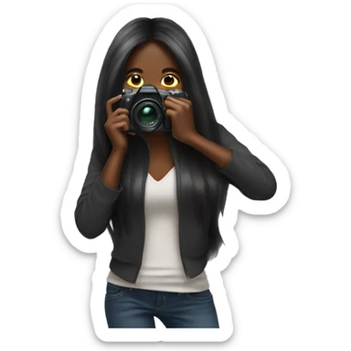 black woman super long hair photographer camera covering face sticker